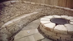 Dry stone bench and firepit